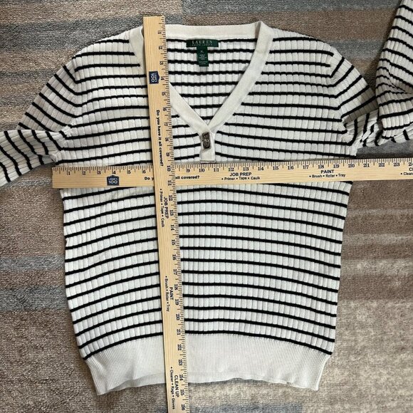 Lauren Ralph Lauren Womens Rib Knit Striped V-Neck Sweater Lock Button Size XL - Picture 10 of 11